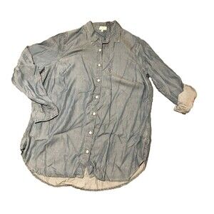 Crown & Ivy Button Down Shirt 0X Medium Chambray Blue Long Roll Tab Sleeves